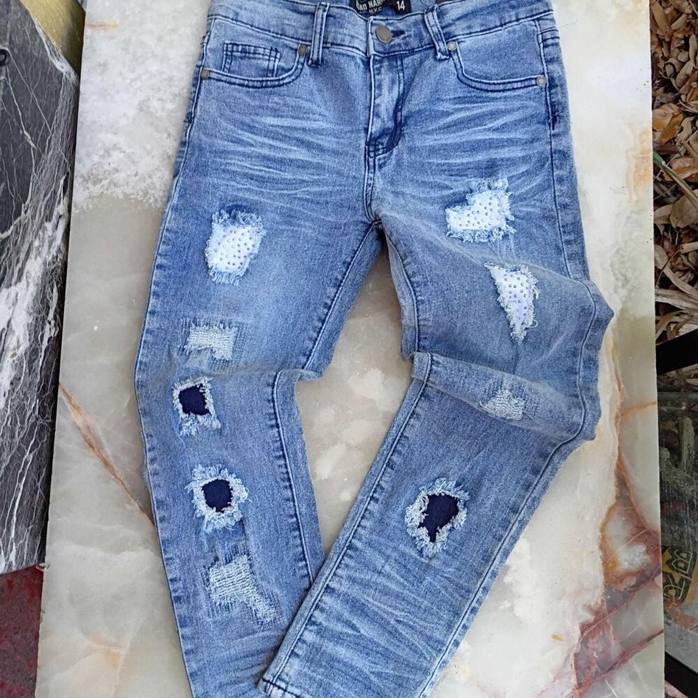 Road Narrows NYC Girls Distressed Blue Jeans